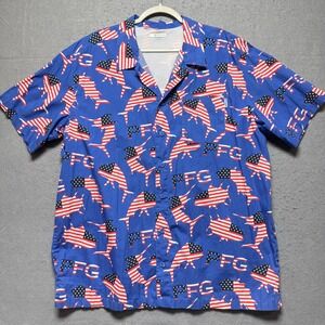 Columbia PFG Fishing Shirt Mens XL American Flag Fish Print Short Sleeve PFG